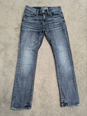 BKE Alec Mens Sz 32x32 Straight Leg Jeans Buckle Denim Stretch Thick Stitch Blue
